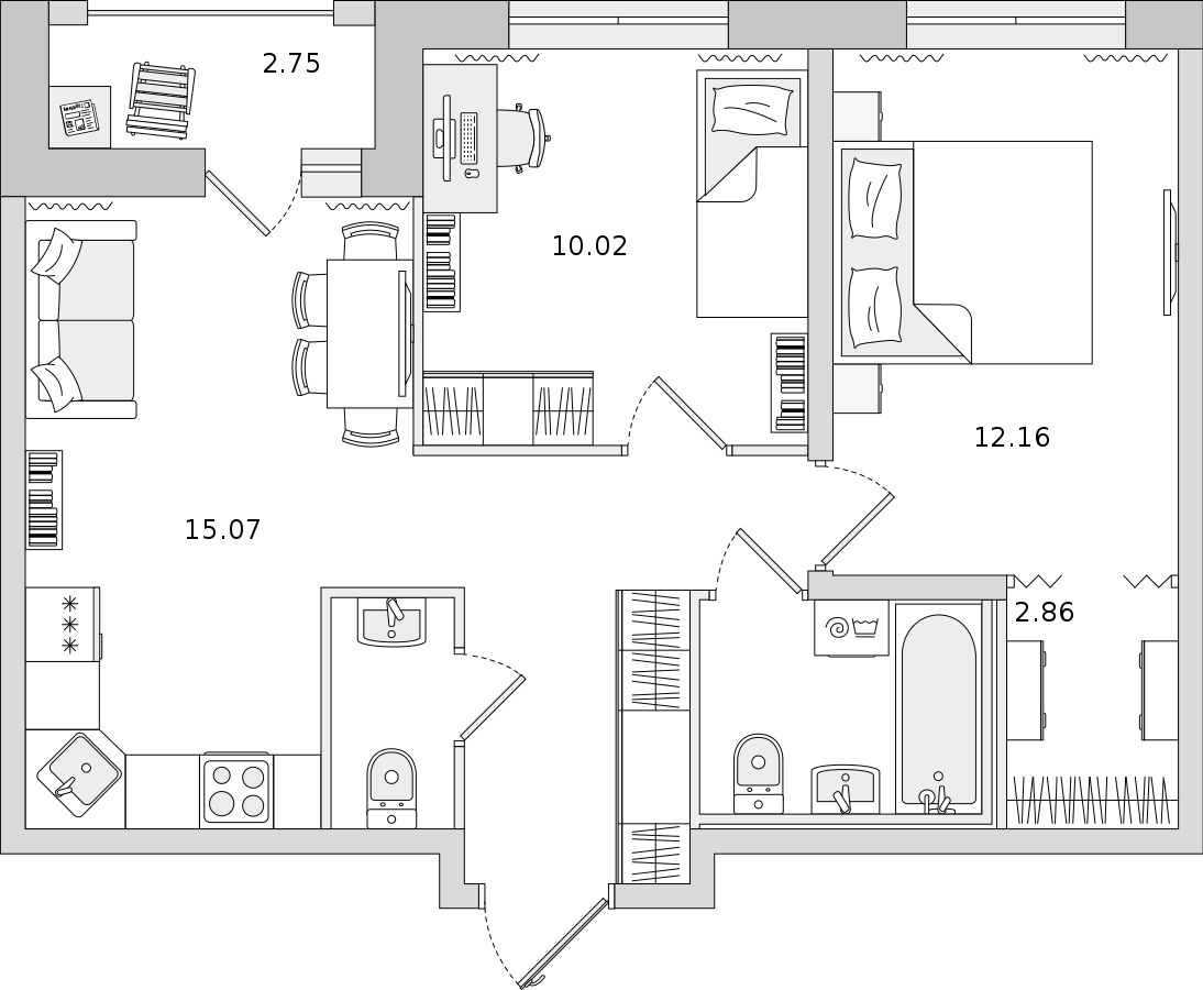 2-комнатная квартира 53.35 м², 17/17 эт., ЖК «Мурино Space»